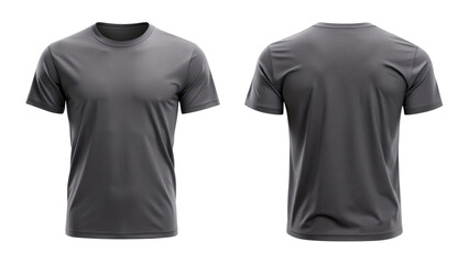 dark gray t shirt round neck front and back side template isolated on transparent white background, clipping path