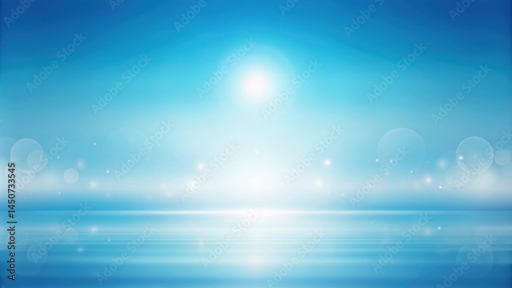Poster Abstract blue and white background with bokeh lights and soft reflections