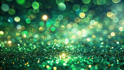 Obraz premium A shimmering emerald and gold background with defocused circular lights and sparkling glitter