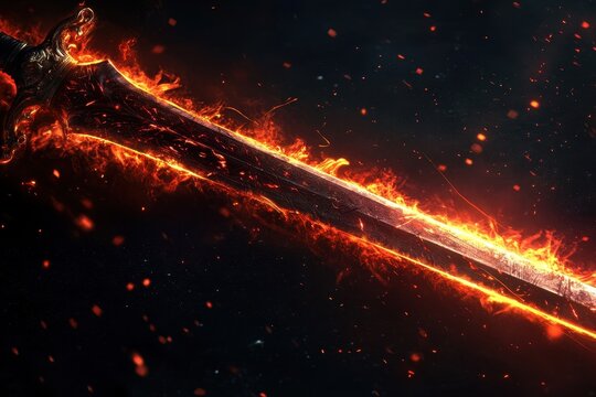 Epic sword engulfed in flames with fiery text effects conveying hope and power, footage video hope text effect lines with fire, saber
