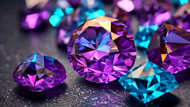 Sparkling gemstone closeup: colorful diamonds display vibrant reflections