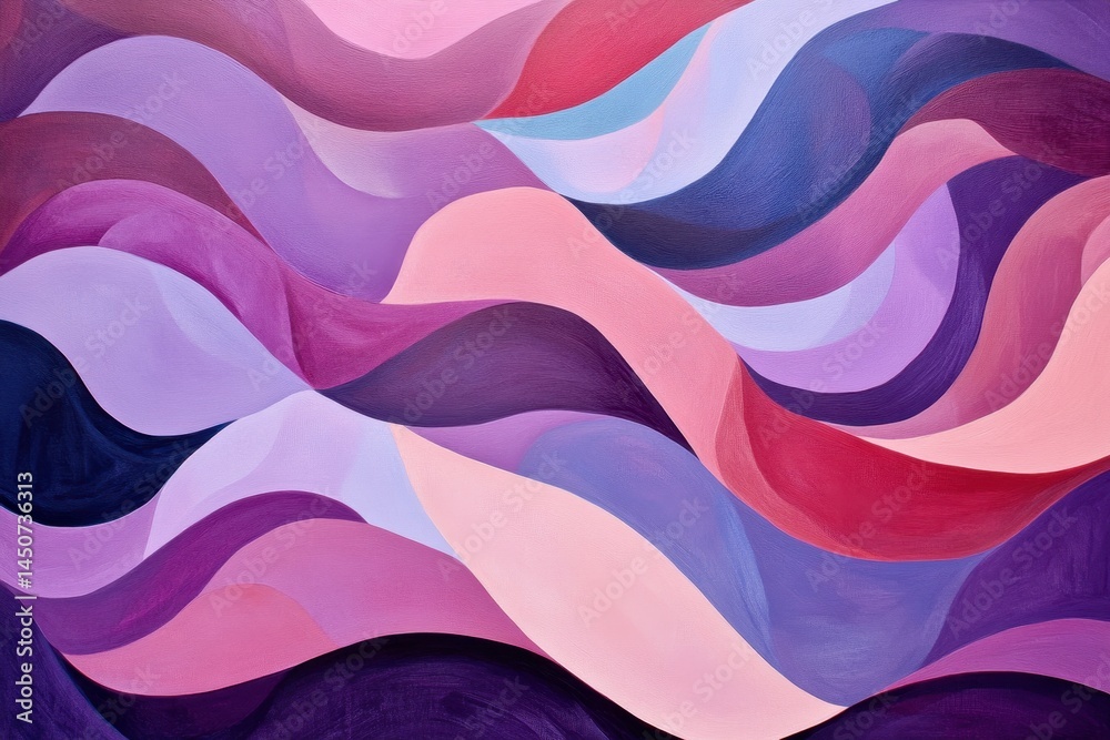 Poster vibrant flowing lines and curves create an abstract visual symphony in purple and pink hues, flowing