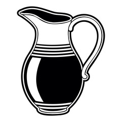 Black and white pitcher vector illustration of a vintage style jug for water juice or other beverages use 100 chars isolated on transparent background