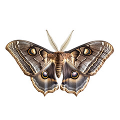 Emperor moth with intricate patterns and soft hues isolated on transparent background (4)
