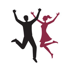Jumping Joyful Happy Couple Silhouette