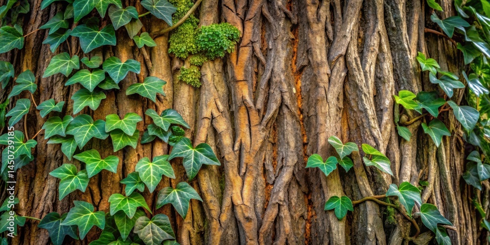 Poster the intricate textures of nature a close-up of ivy leaves clinging to a tree trunk, showcasing the v