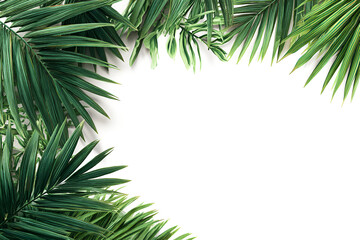 Fototapeta premium Tropical green leaves frame on white background perfect for summer design