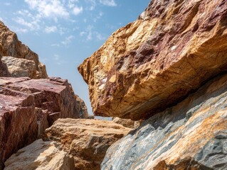 Obraz premium Geological formations under a clear blue sky showcasing rock textures and natural beauty of the landscape