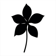 Bold black five petaled flower blossom on a white background design