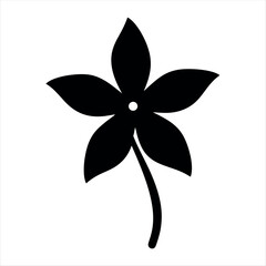 Black flower with five petals and stem on a white background