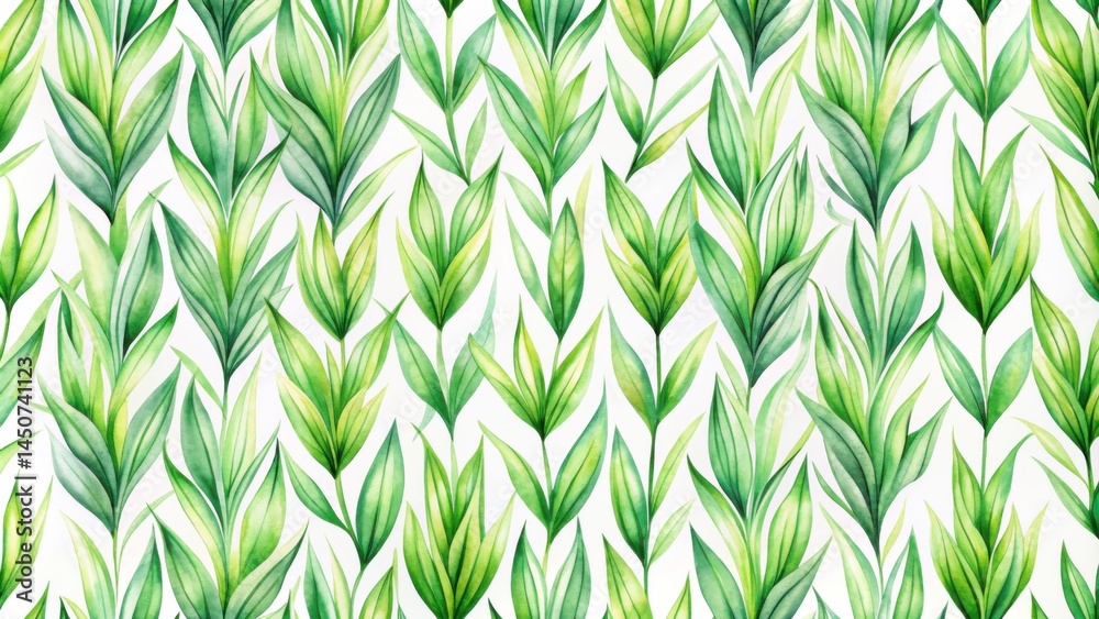 Aufkleber watercolor painting of a botanical pattern featuring delicate green leaves arranged in a symmetrical