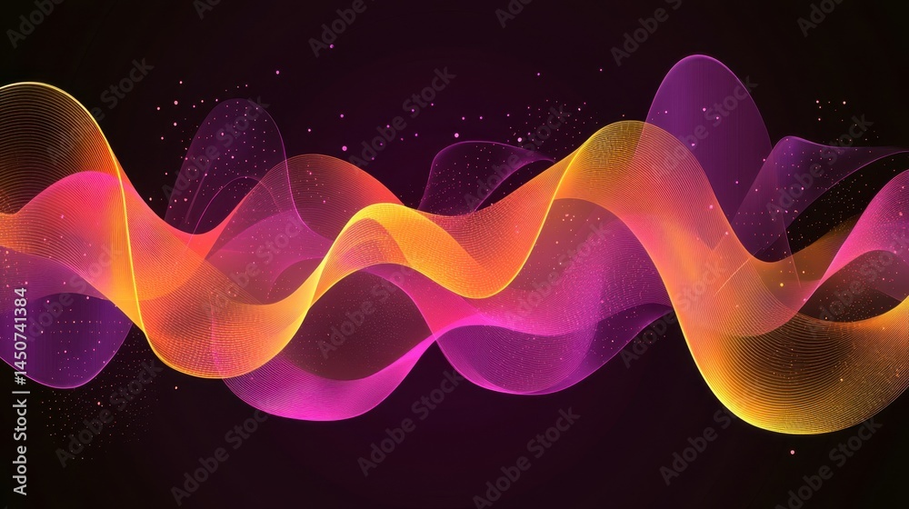 Poster abstract flowing wave design with vibrant gradient colors on dark background creating dynamic and en