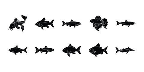 Fototapeta premium a bundle of fishes silhouette vector illustration on white background