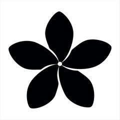 A minimalist black flower icon with five petals on white background