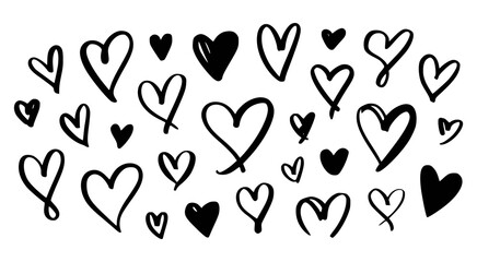 Hand drawn heart shapes on white background