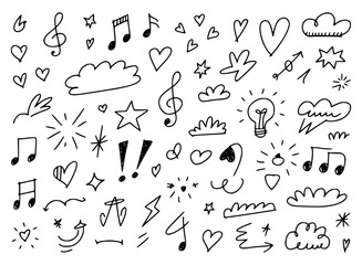 Hand drawn doodle elements on white background