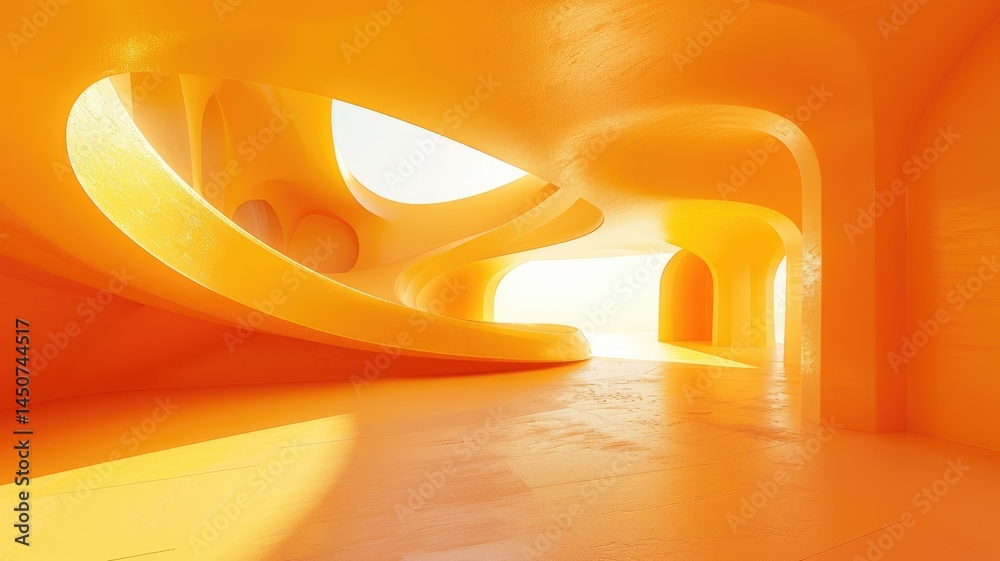 Poster explore an abstract distorted view featuring a vibrant cylindrical space. the design is filled with 