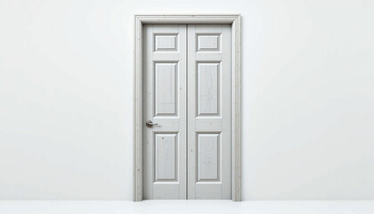 Obraz premium Double Door in Light: A close-up shot of a white double door centered against a minimalist background, exuding an aura of simplicity, neutrality and architectural detail.