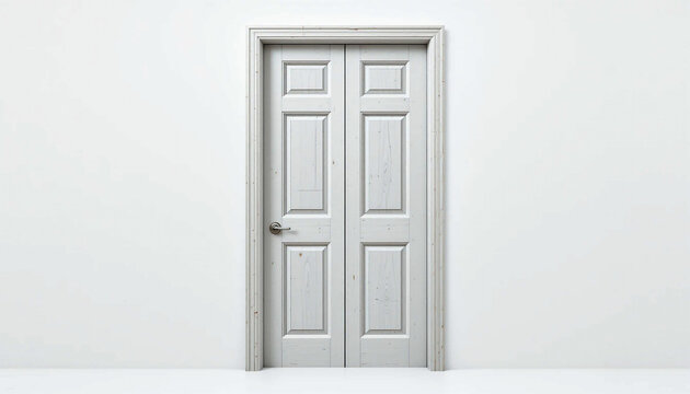 Double Door in Light: A close-up shot of a white double door centered against a minimalist background, exuding an aura of simplicity, neutrality and architectural detail.