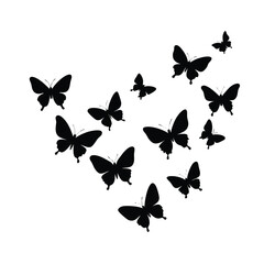 black silhouette of butterflies in flight vector illustration minimal