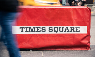 New York, USA: Times square sign next to busy street
