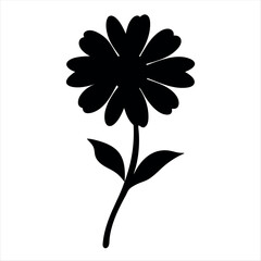 Stylized Black Silhouette of a Daisy Flower with Stem and Leaves