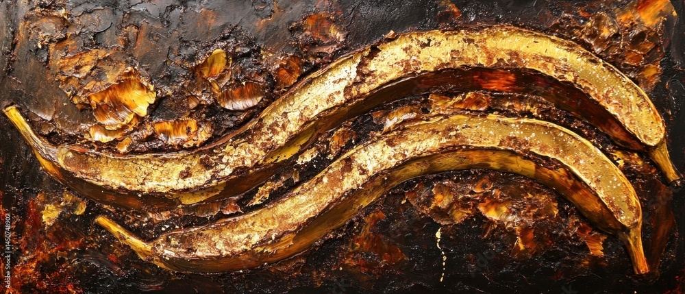 Poster abstract golden banana artwork with dark background creating a luxurious and artistic visual mood pe
