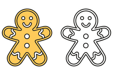 Two gingerbread man cookie forms one golden brown and one monochrome with line detailing