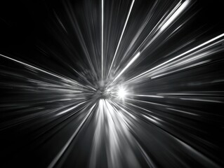 Abstract monochrome light streaks converging point speed motion time travel concept futuristic design element background high speed tunnel effect black and white