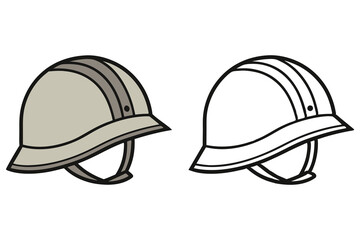 Two helmets, one colorized with gray tones, the other in outline on white