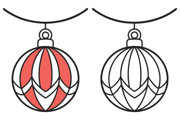 Two festive Christmas ornaments hang, one is fully colored with transparent background