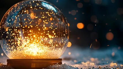 Magical snow globe shake unleashes glowing particles in winter wonderland - Powered by Adobe