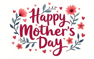 Obraz premium Happy Mothers Day lettering. Handmade calligraphy vector illustration. Mother's day card with flowers. High quality