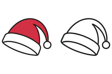 Red Santa hat sits next to an outlined Santa hat with transparent background