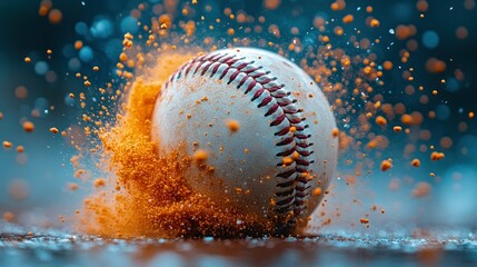 Baseball exploding in orange powder