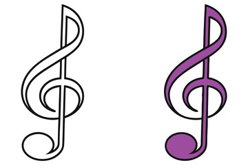Two musical symbols, one black outline and the other purple, are presented here