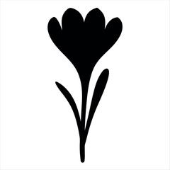 Simple black silhouette of a stylized flower on a white background art