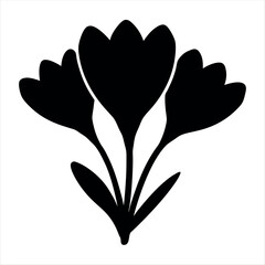 Stylized crocus flower arrangement in black silhouette against a white background