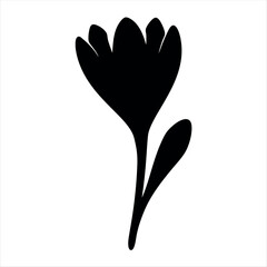 Stylized black silhouette of a flower on a plain white background