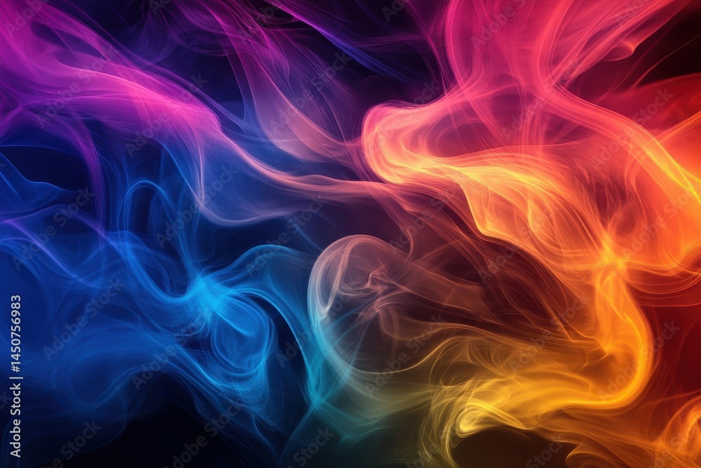 Poster smoke motion dances with vibrant colors on a black background creating an ethereal visual experience