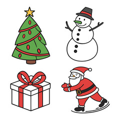 Christmas Icons Collection | Santa, Reindeer, Snowman, Sleigh, Tree, Gift Vector Art