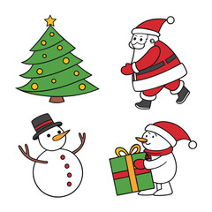 Christmas Icons Collection | Santa, Reindeer, Snowman, Sleigh, Tree, Gift Vector Art
