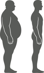 Body Transformation Vector &ndash; Overweight to Fit Male Silhouette Comparison