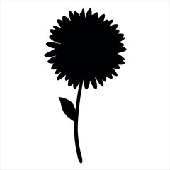 Silhouette of a Sunflower, with Stem and Leaf, Isolated on White