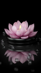 Floating Pink Lotus Flower With Candle Accentuating Serene Meditation at Vesak Celebration
