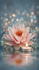 Macro Shots of a Pink Lotus Flower Floating on Water at Vesak, Capturing Serenity and Ritual in Enchanting Detail