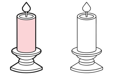 Two line art candles in candlestick holders are depicted, one pink and one white