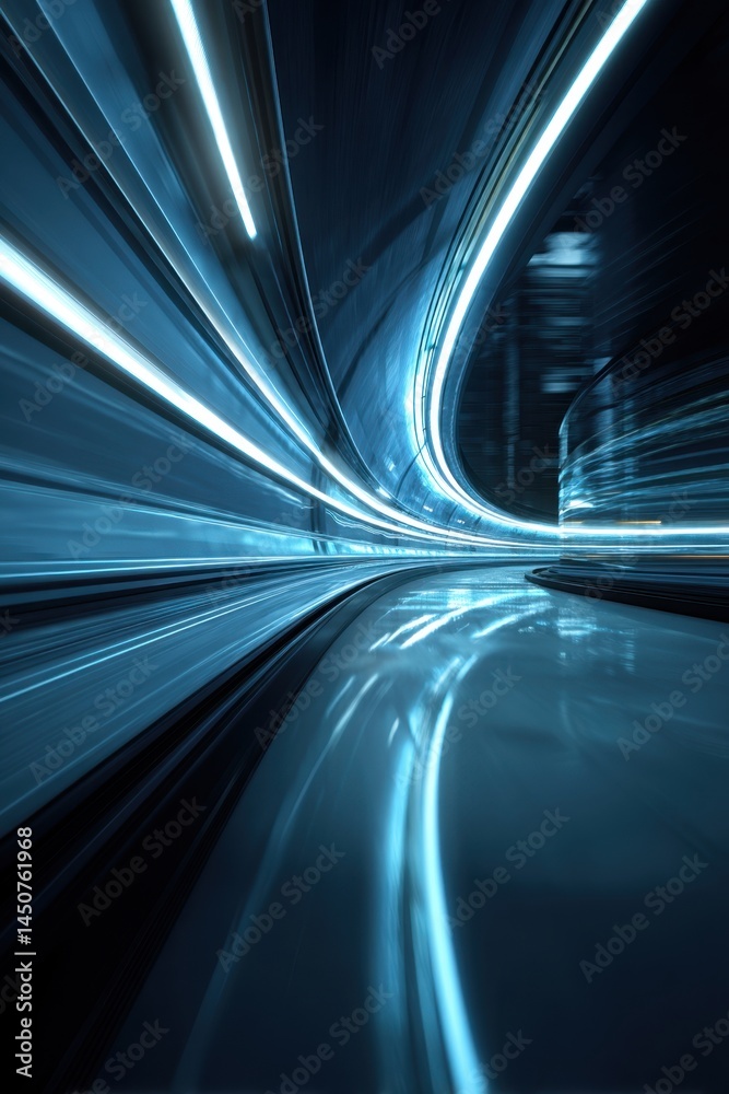 Poster abstract motion blur in futuristic tunnel with luminous light trails creating dynamic perspective an