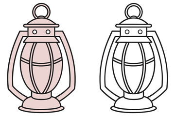 An illustration shows two old fashioned lanterns, one colored, one line art, on white