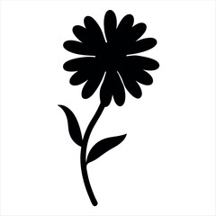 A simple black and white daisy illustration on a plain white background